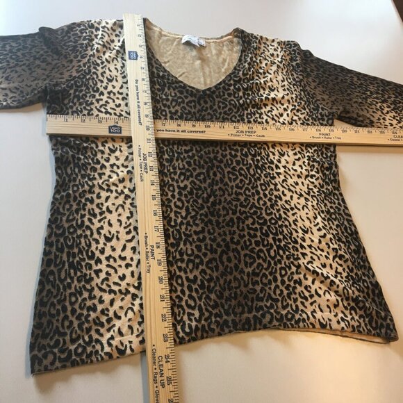 Kim Rogers Petite Knit Top Large Vneck Leopard Animal Print Mobwife Classic - Picture 4 of 8